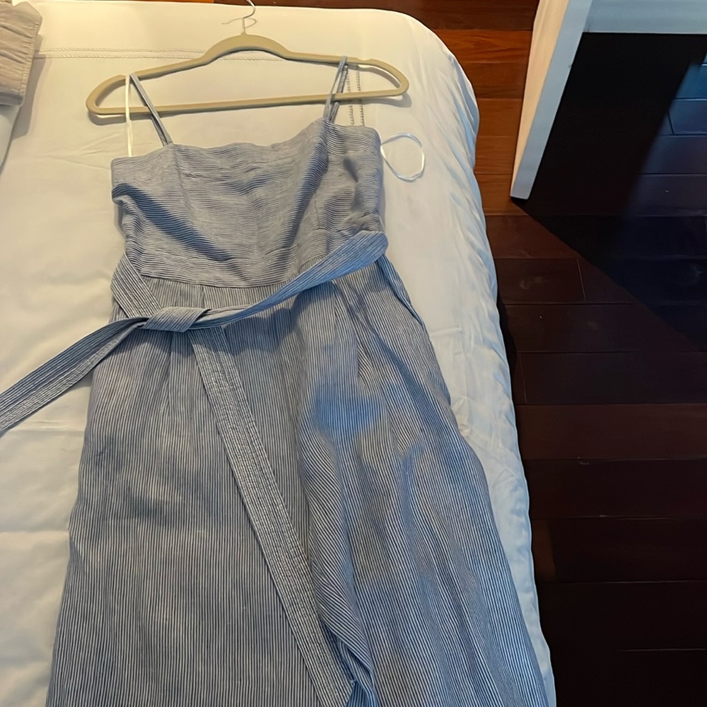 Blue and white stripped jumpsuit